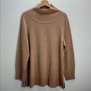 Isaac Mizrahi Live Cashmere Mock Neck Sweater Tan Old Money Quiet Luxury Large